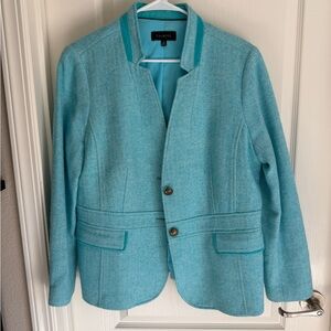 Talbots Aqua Blue Collarless Tweed Jacket